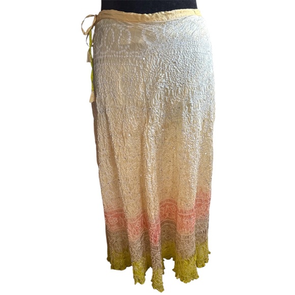 Funky People Dresses & Skirts - Y2K 100% Silk Fairycore Vintage Ombré Sequin Crinkled Maxi Skirt